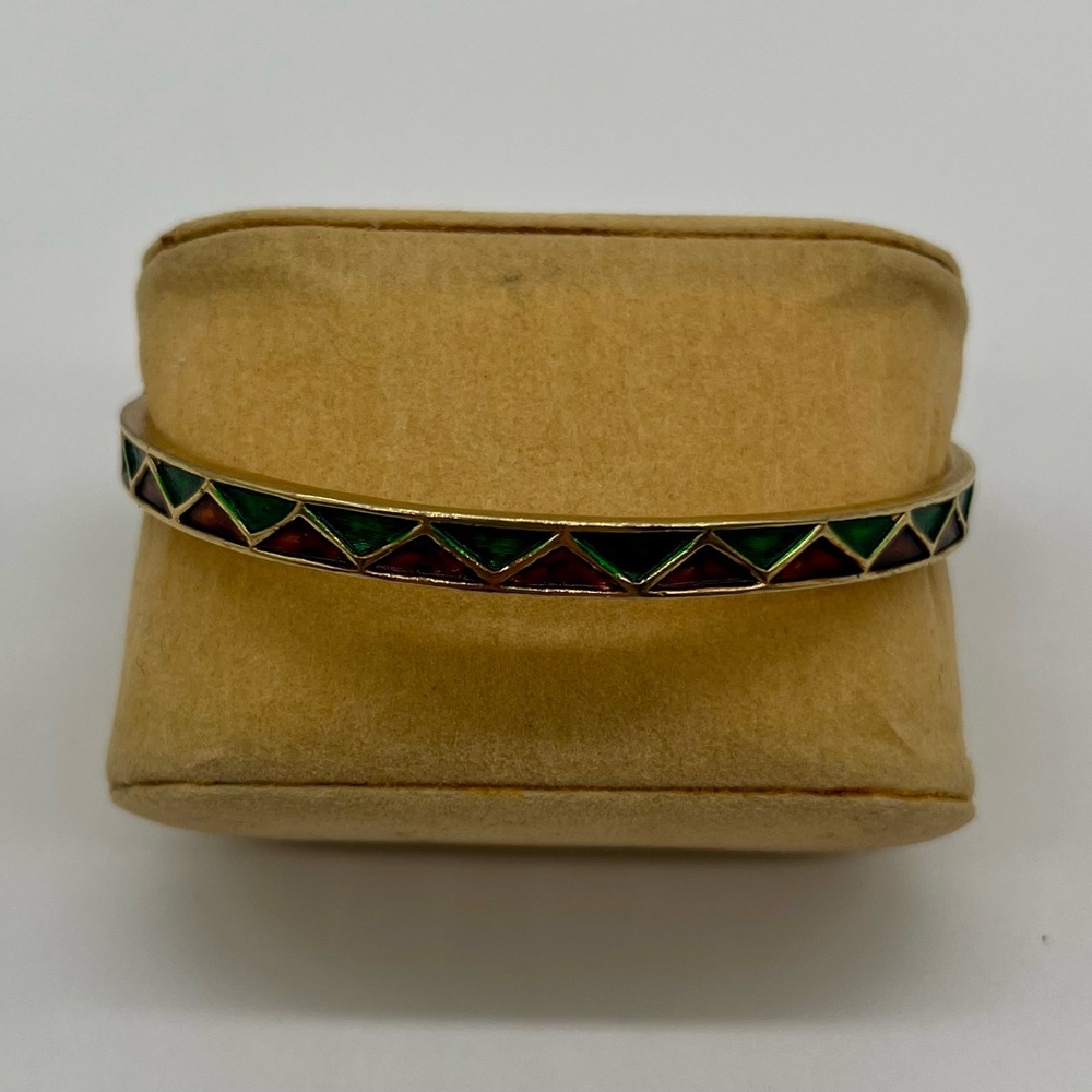 Crown Trifari Red green enamel bangle bracelet